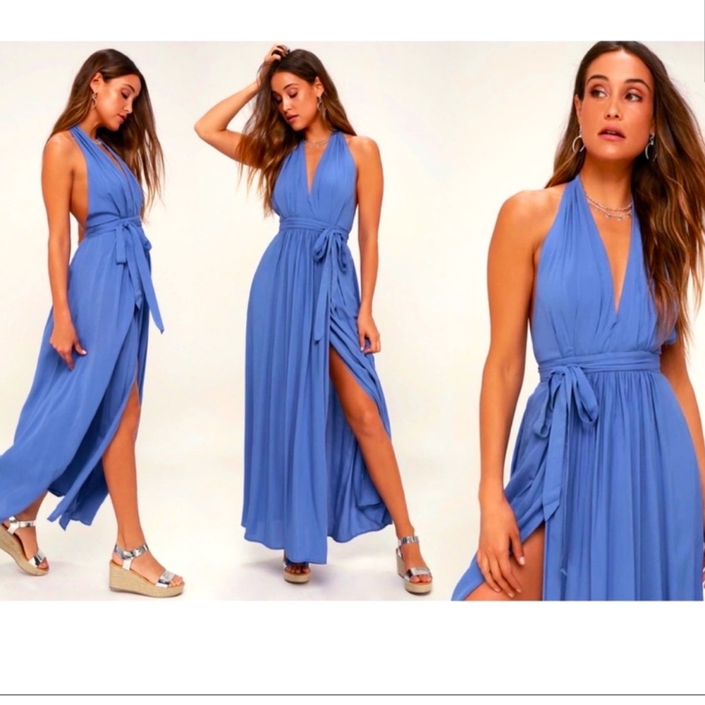 Lulu’s Magical Movement tie wrap dress in periwinkle